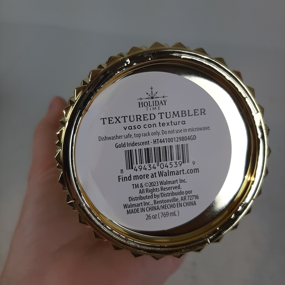 🛍Holiday Time 26-Ounce Acrylic Iridescent Double Wall Tumbler, GoldCup w Straw - Picture 3 of 3